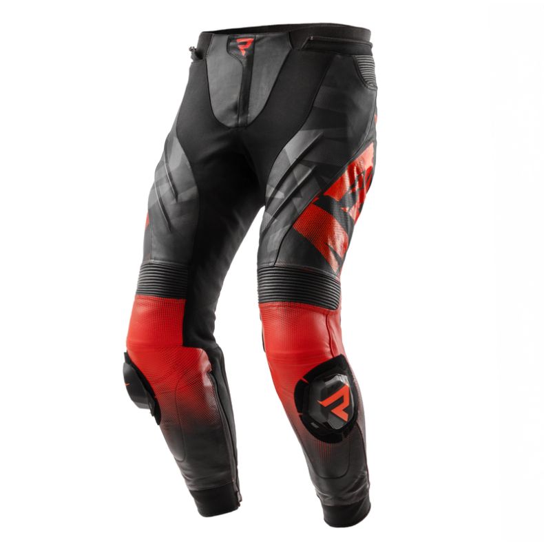 Штаны кожаные rebelhorn inferno black/fluo red