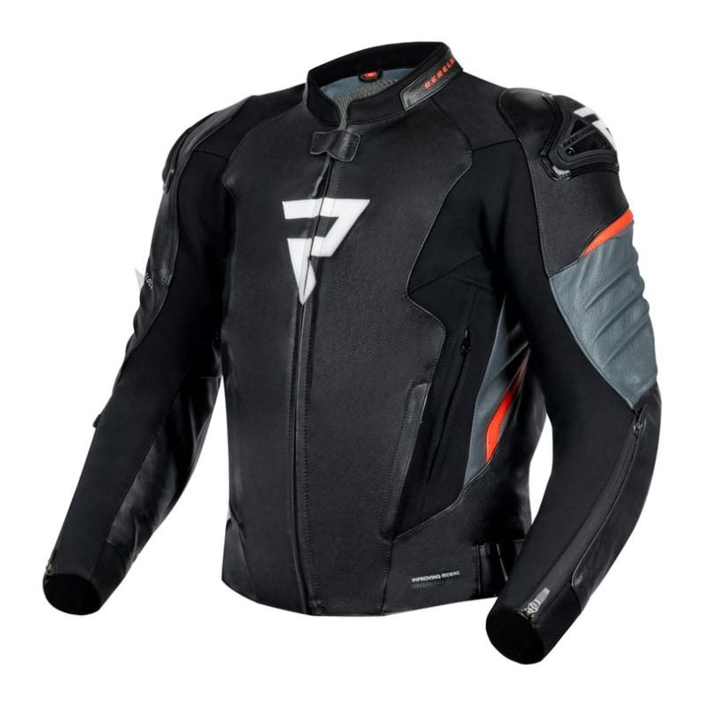 Куртка кожаная rebelhorn veloce black/grey/fluo red