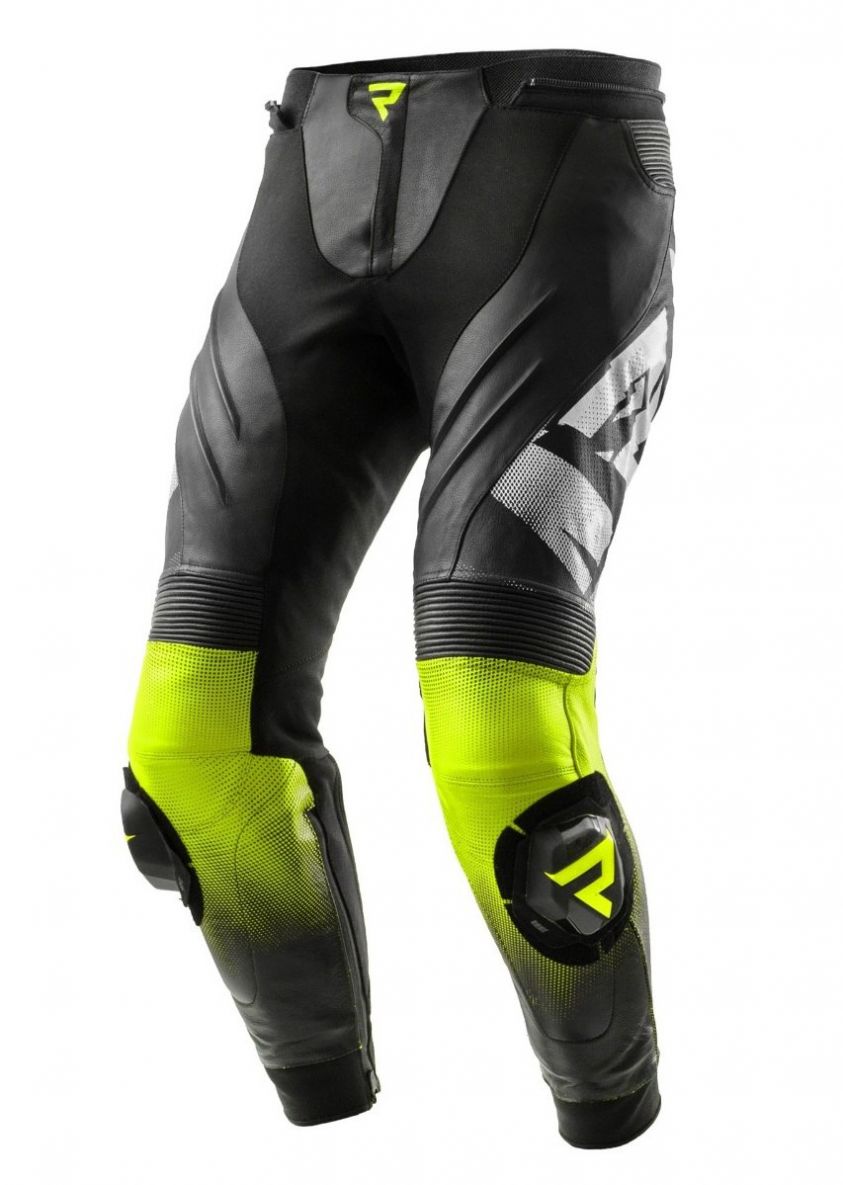 Брюки кожаные rebelhorn inferno black/white/fluo yellow