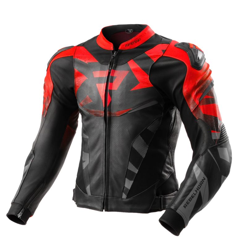 Куртка кожаная rebelhorn inferno black/fluo red