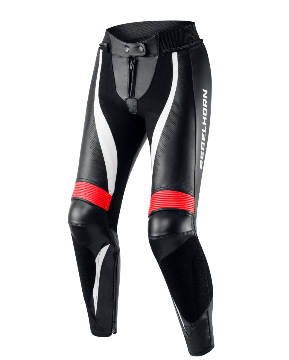 Штаны кожаные rebelhorn rebel lady black/flo red/white