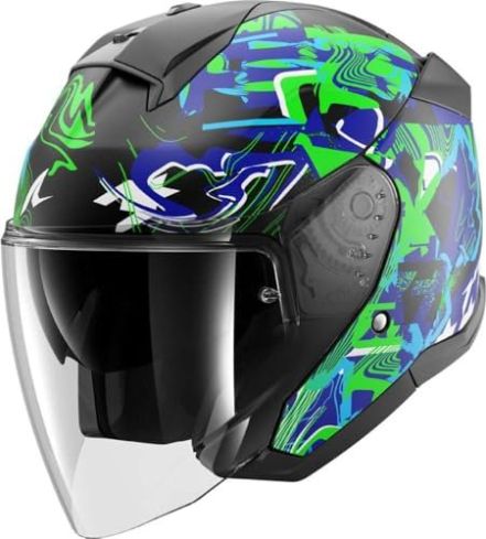 Шлем shark skwal jet pranz mat baclck/green/blue