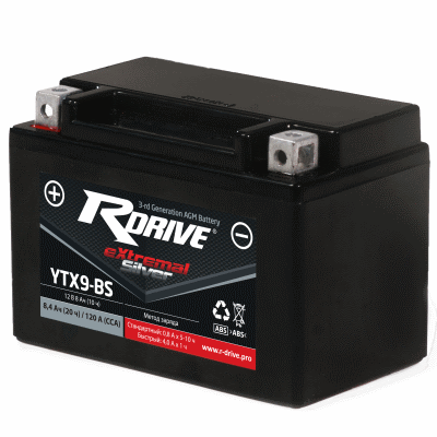 МОТО АККУМУЛЯТОР RDRIVE EXTREMAL SILVER YTX9-BS