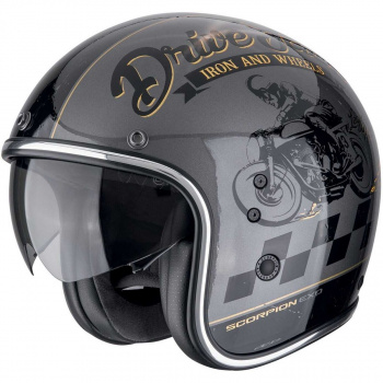 Шлем scorpion belfast evo drive fast argent-noir-or (364)