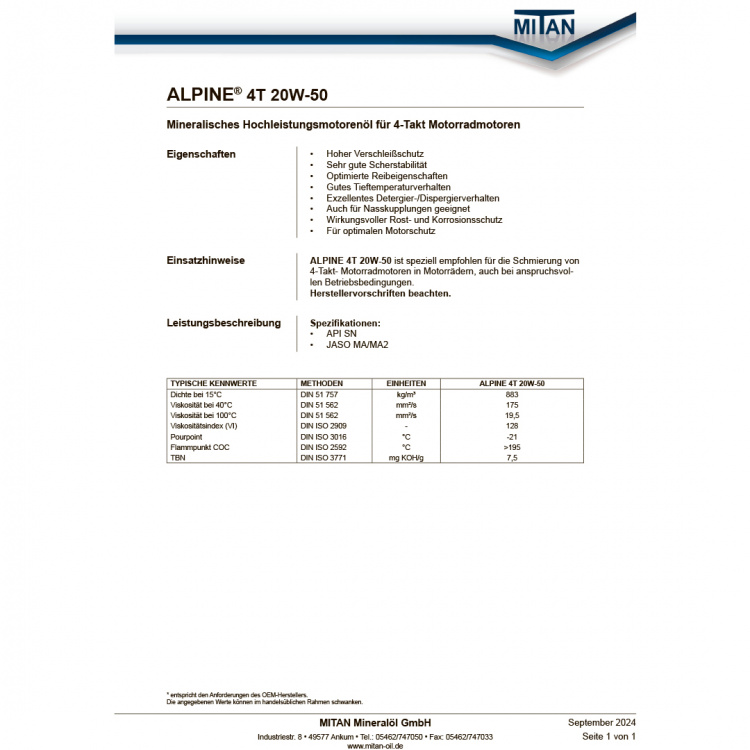 Alpine 4T, 20W-50